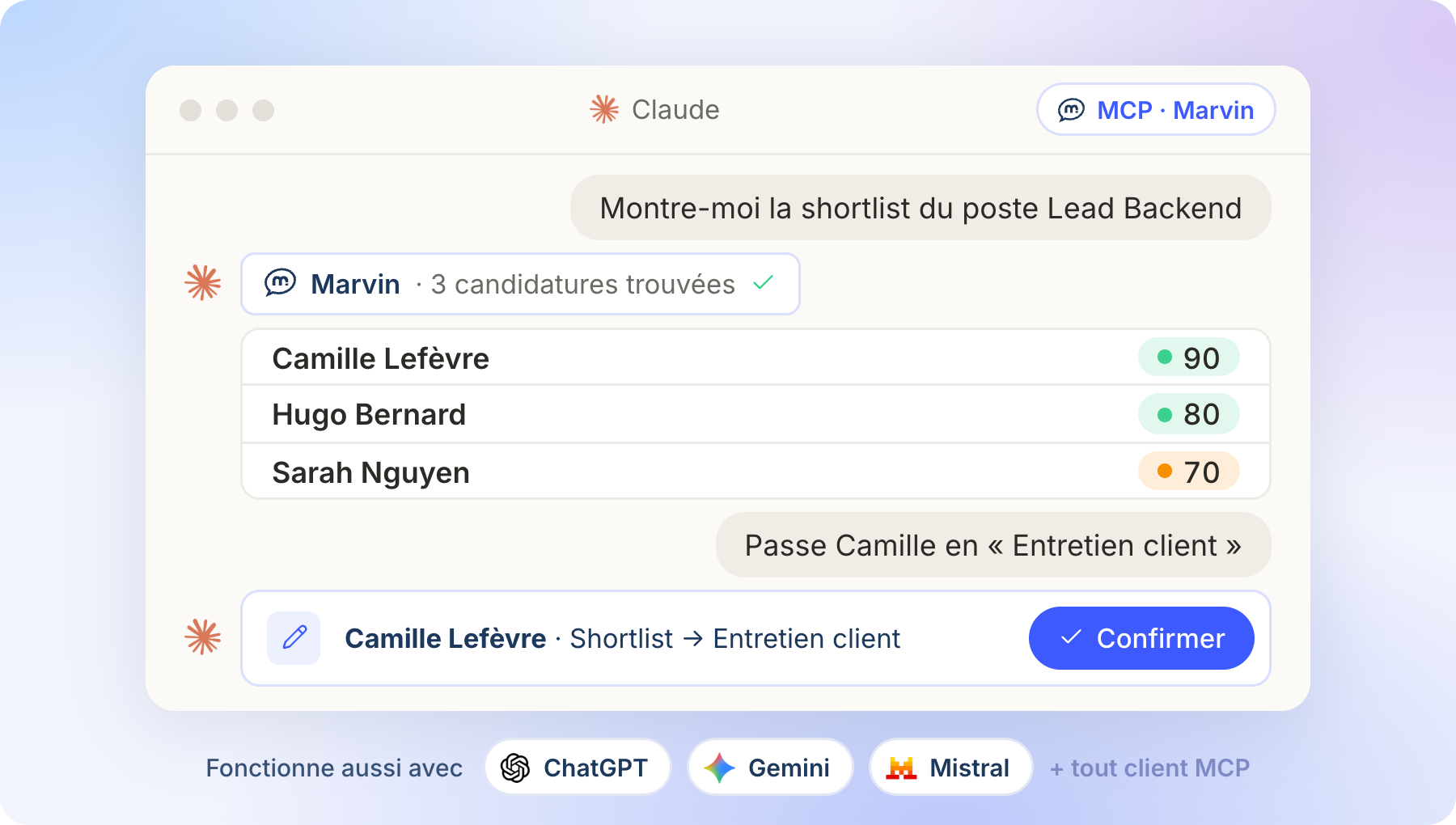 Screenshot of the update: Connecteur Claude (MCP) — pilotez Marvin depuis votre IA