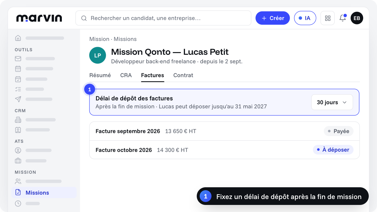 Screenshot of the update: CRA et factures des consultants