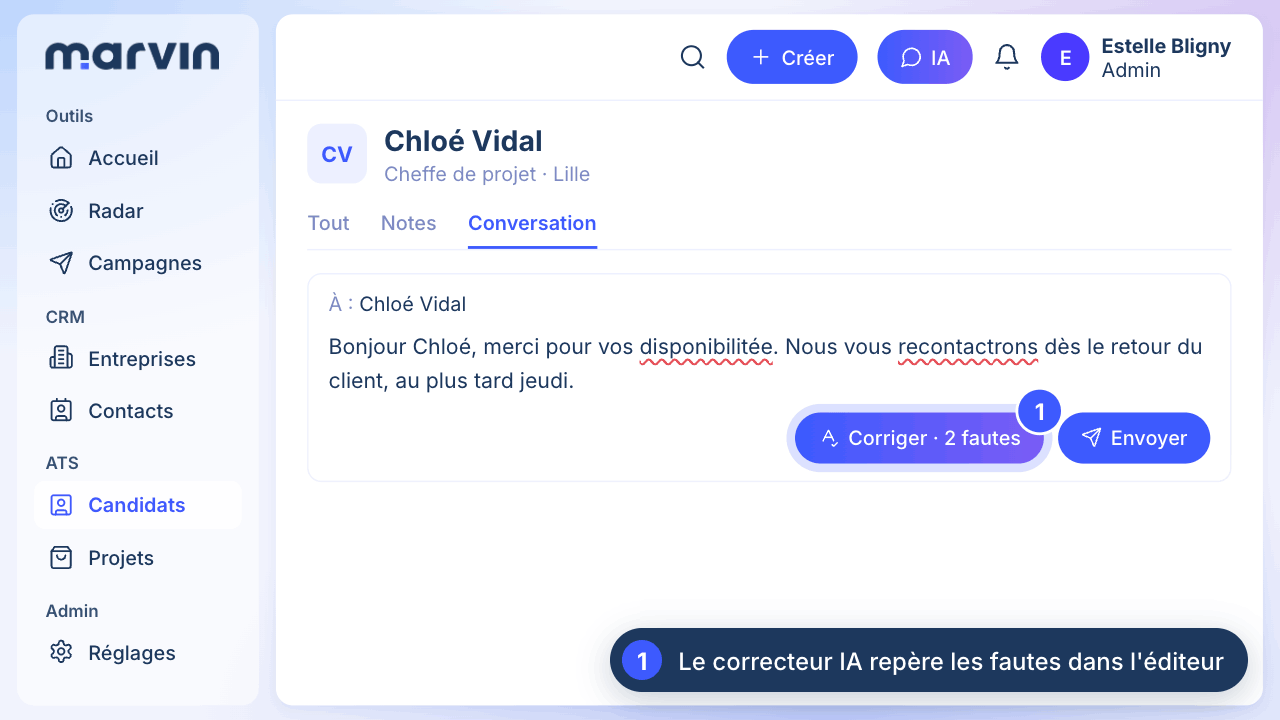 Screenshot of the update: Correcteur d’orthographe IA