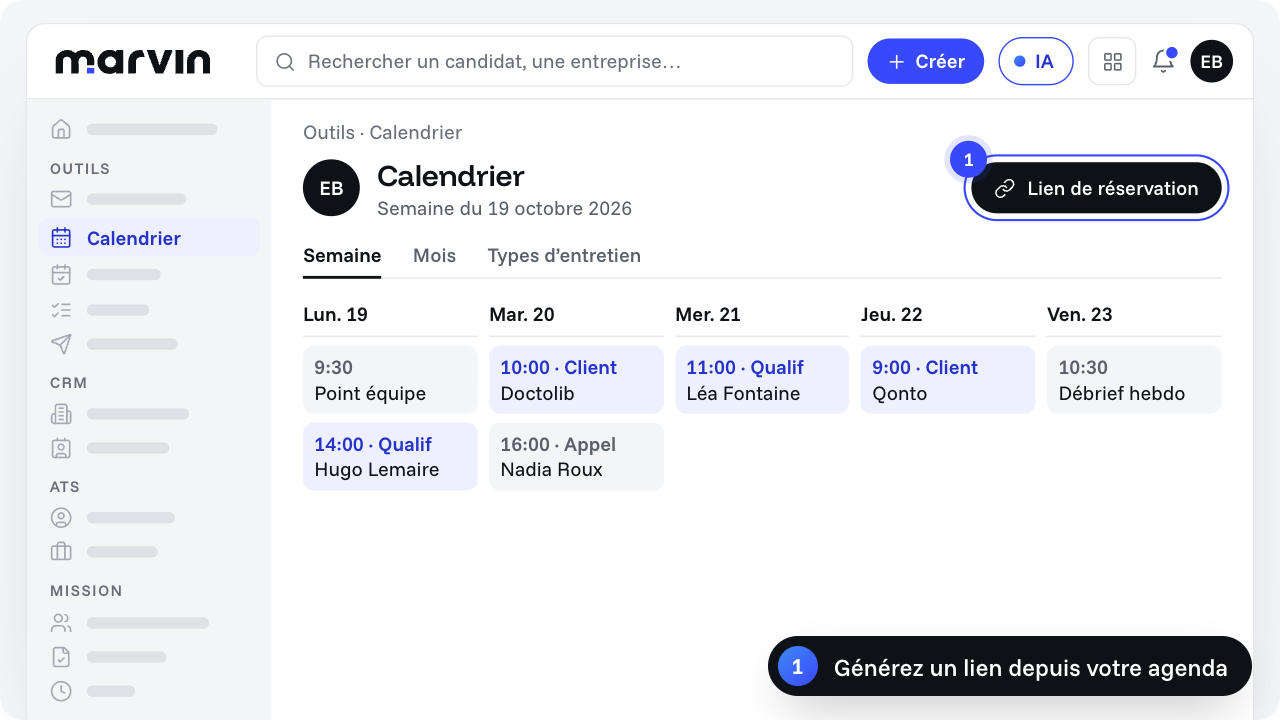 Screenshot of the update: Partagez un lien pour que vos candidats réservent un créneau d'entretien directement.